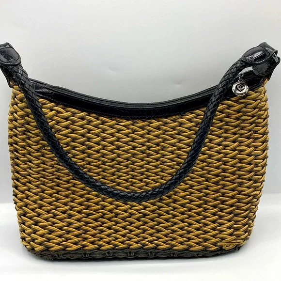 Vintage Genuine Brighton Woven Raffia Straw And Leather Trim Shoulder Bag - Picture 2 of 7